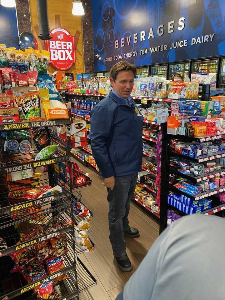 Governor DeSantis at a Sarasota gas station the day after Hurricane Milton, October 10, 2024