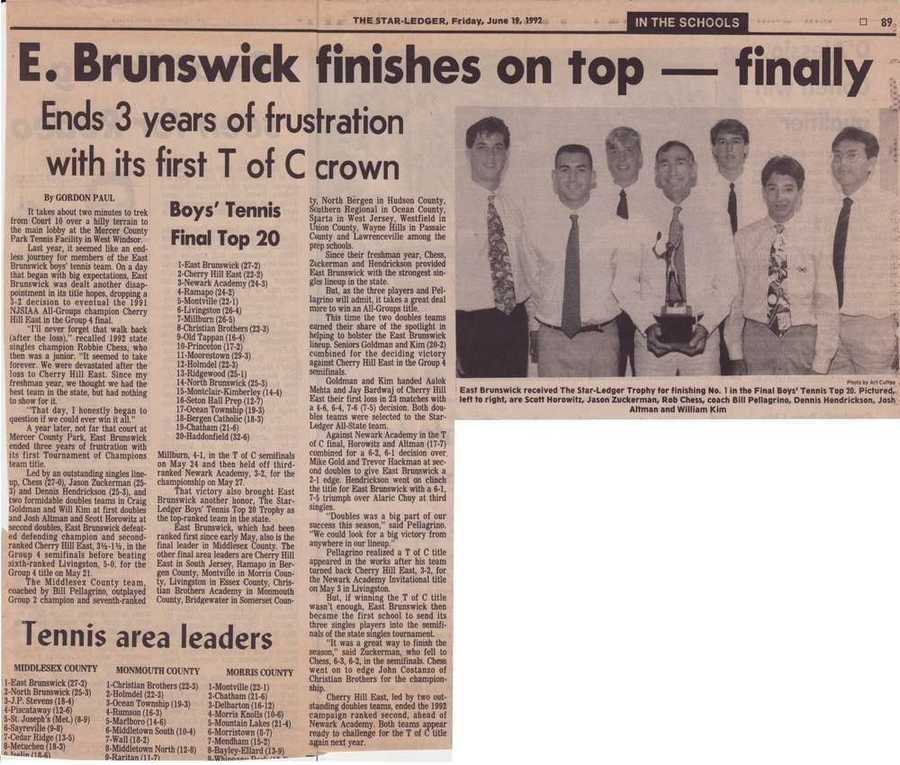 The Star-Ledger, June 19, 1992: East Brunswick wins its first Tournament of Champions